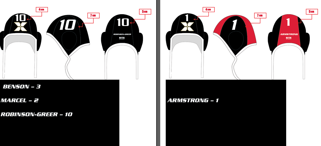 Xavier Senior caps 2,3,10 and Goalie 1 Home